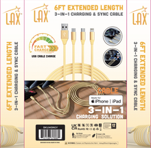 Load image into Gallery viewer, Fast Charging 3-in-1 Cable - USB-A to USB-C & Iphone, 6ft