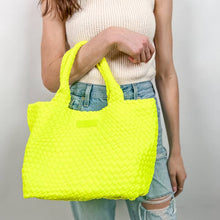 Load image into Gallery viewer, Parker &amp; Hyde -  Woven Tote Bone Print Neon Yellow
